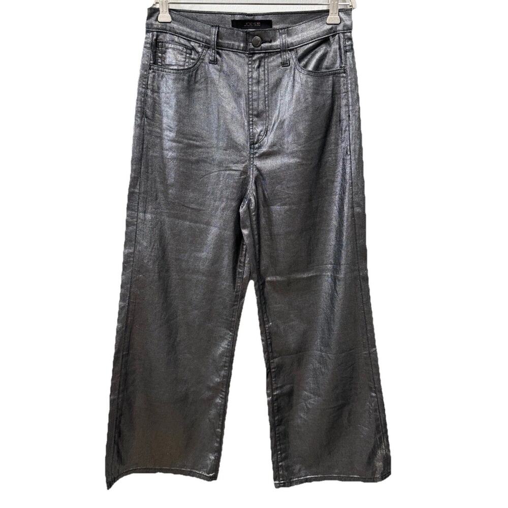 Joe’s Jeans High Rise Liberation Wide Leg Ankle Jeans Pewter Foil Metallic Sz 26